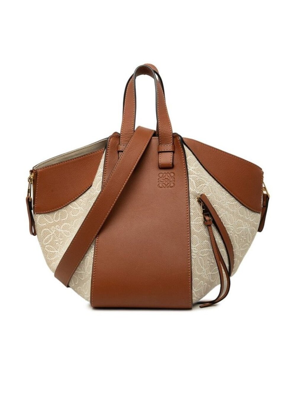 Loewe Anagram Hammock Small 2-Way Shoulder Bag Ivory Brown Canvas Leather